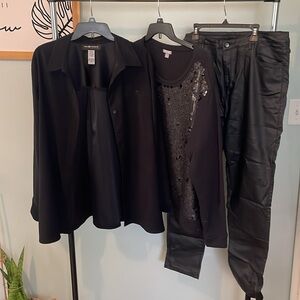 Black Button-Up Blouse & Apperloth Faux Leather Pants Outfit – Plus Size